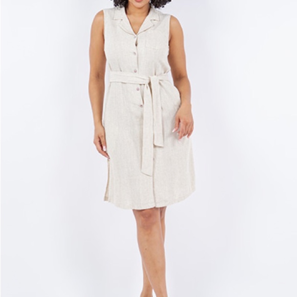 Sleeveless Cream Belted Dress